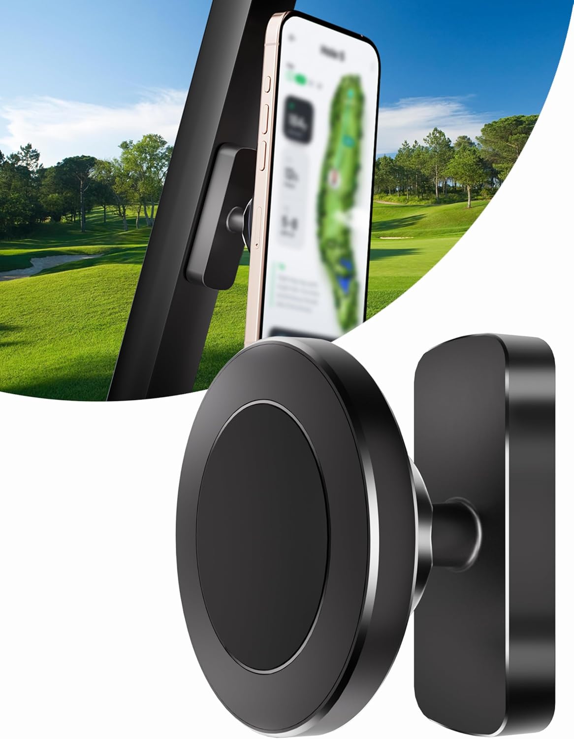 Magnetic Phone Holder for Golf Cart - Strong N52 Magnets, MagSafe Compatible for iPhone 16 15 14 13 12 Series, Fits EZGO Club Car Yamaha Golf Carts & Any Metal Surface Golf Cart Accessories