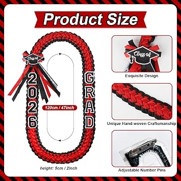Hedeey Graduation Leis Class of 2026 Graduation Ribbon Leis Necklace Handmade Double Braided Ribbon Garland Graduation Gift Party Accessories for Women Men