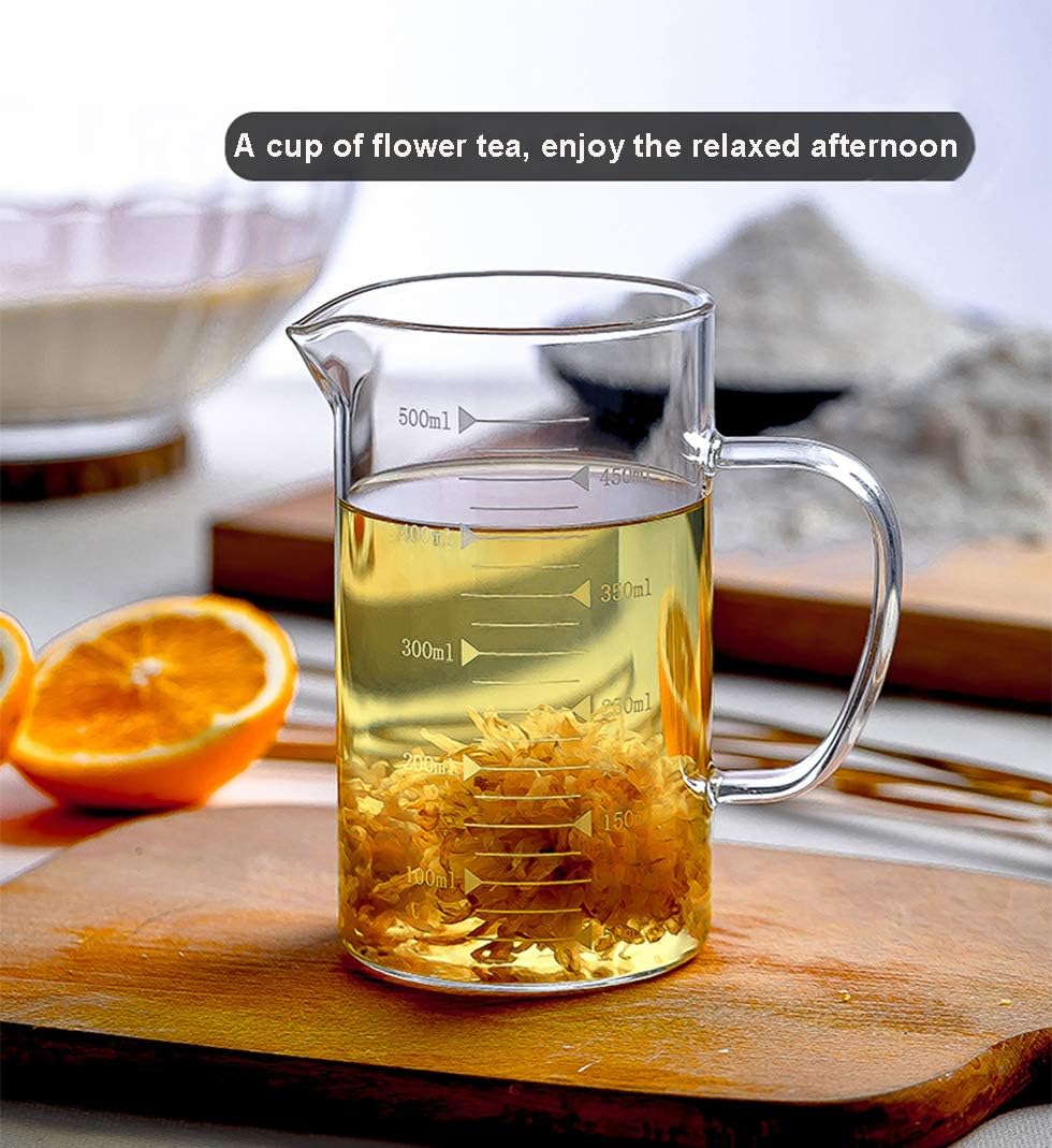 IBLUELOVER 500ML Glass Measuring Cup Jug with Lid Borosilicate Measure Beaker Glass Pitcher Heat Resistant Water Vessel Graduated Glass Mug for Cooking Baking Kitken Measuring - Image 5