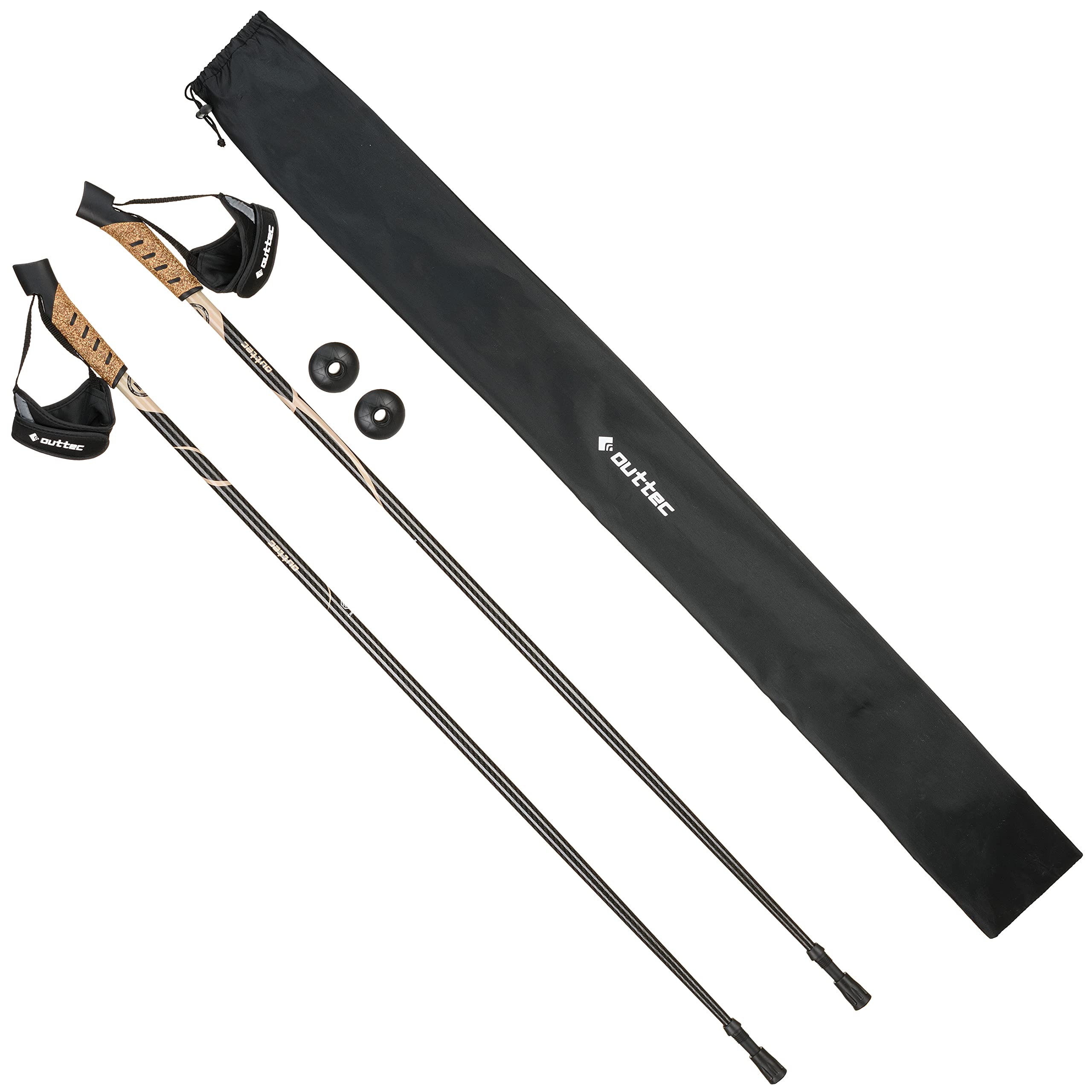 Bâtons de randonnée en Carbone Ultra légers - Bâtons de Marche Nordique avec Bouchon en Caoutchouc 110 ou 115 cm - Bâton de Trekking Monobloc avec Tampon en Caoutchouc pour Homme et Femme
