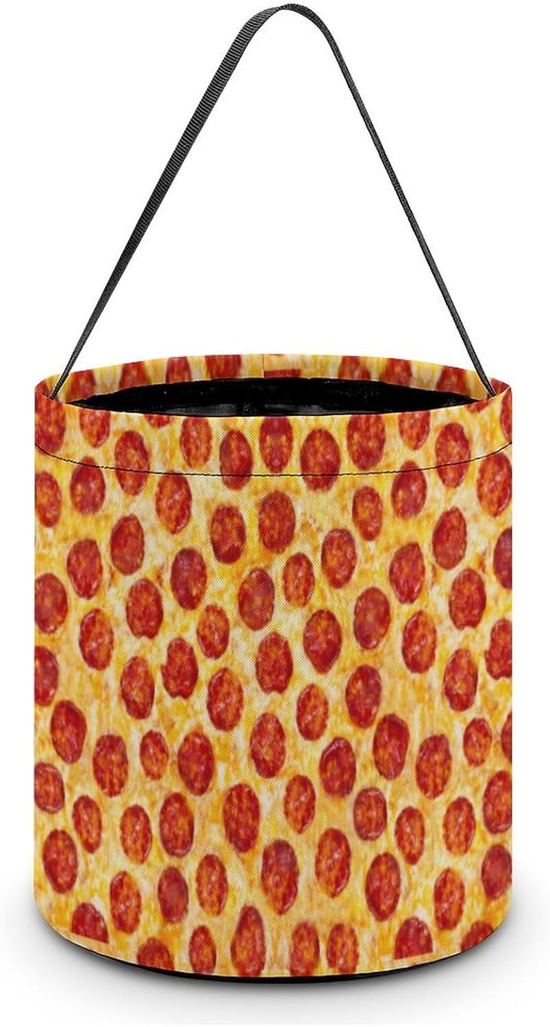 Realistic Pizza Pattern Halloween Tote Candy Bag Portable Gift Bucket for Halloween Party Trick Or Treat Baskets