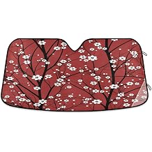 Red Cherry Tree Car Windshield Sun Shade Japanese White Flower Floral Anime Blossom Foldable UV Ray Sun Visor Protector Sunshade to Keep Your Vehicle Cool 55" x 27.6"