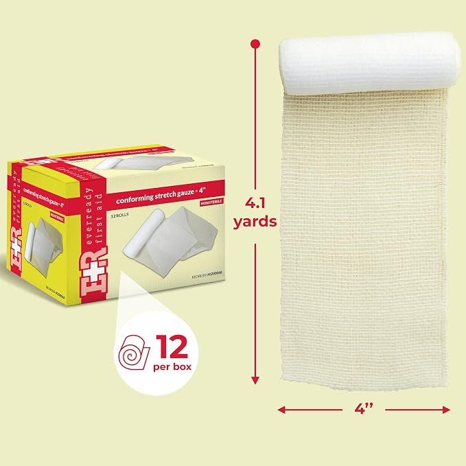 Vendaje de gasa conformable no estéril Ever Ready First Aid, caja de 12 rollos de 4 pulgadas miniatura 5