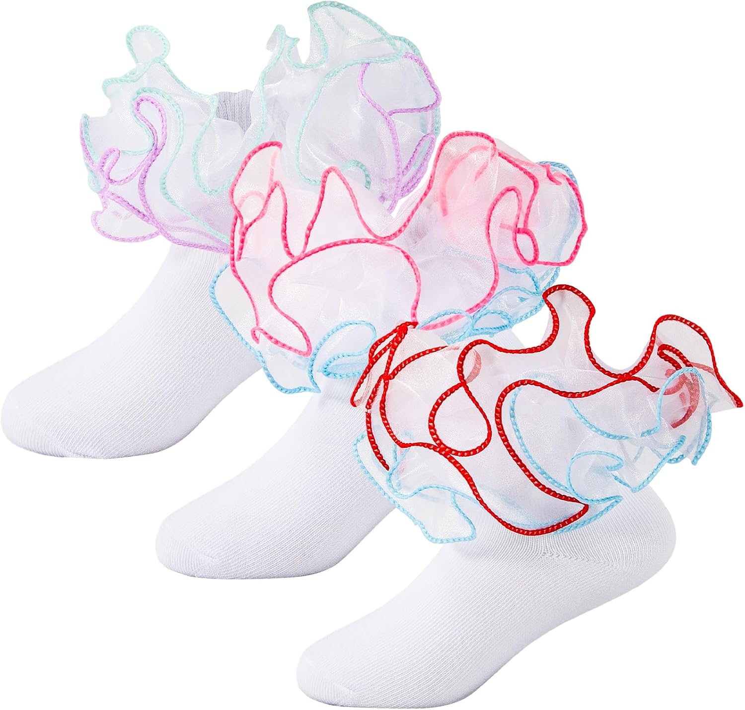 Toddler Girls Ruffle Socks Girl Cute Lace Frilly Fancy Dress Socks Soft Cotton Sock with Big Ruffles for Little Kids