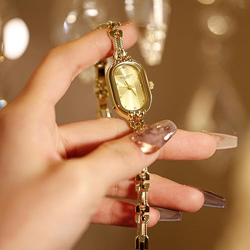 Miniatura 3 de Reloj de pulsera vintage pequeño dorado para mujer, impermeable, reloj de pulsera de cuarzo con esfera ovalada, relojes de vestir delicados para