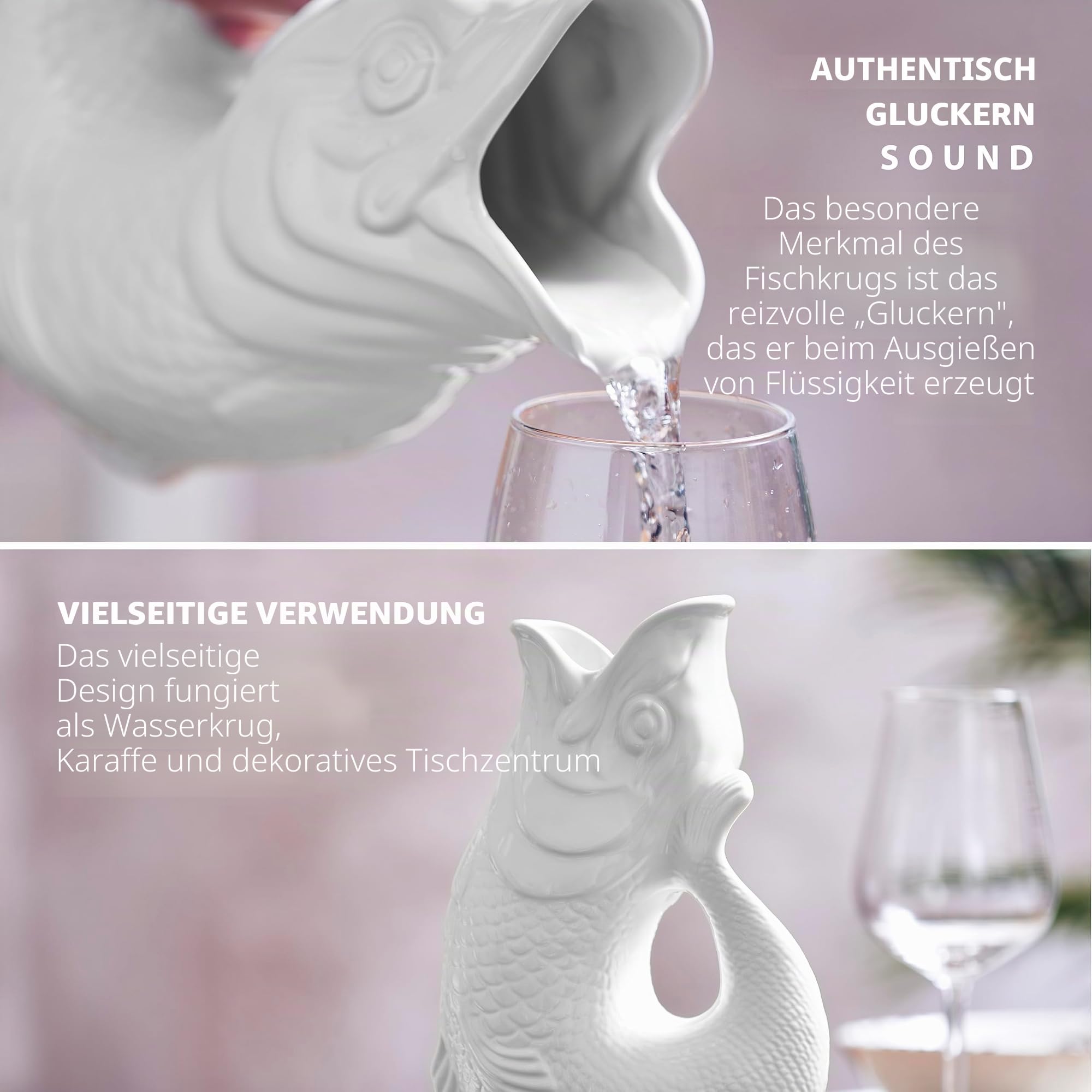 Wade WA967803WHT Fischkrug, Steingut, ikonisches britisches Erbe, hergestellt in Stoke-on-Trent, 1,2 l, Weiß
