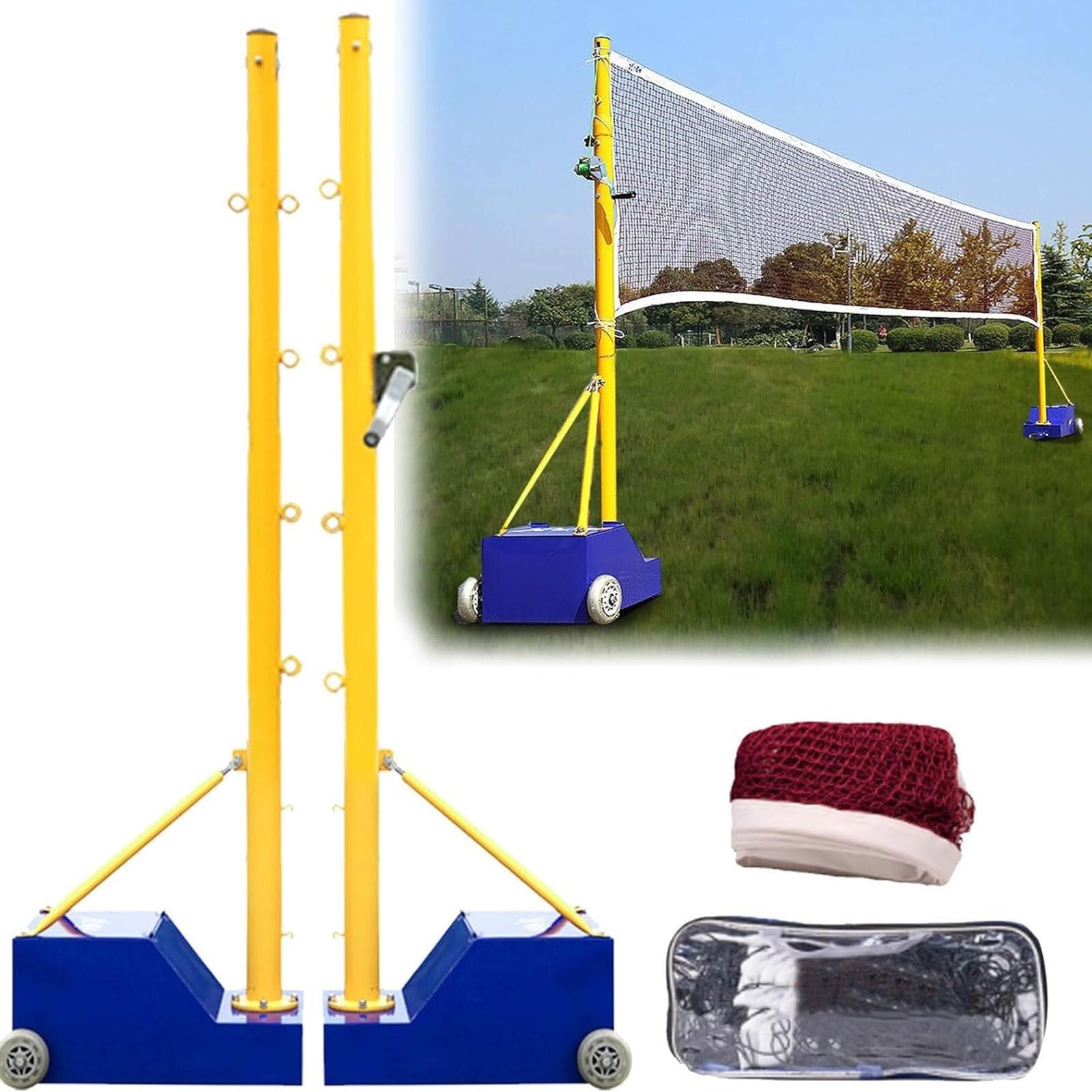 Postes de Voleibol y Red de bádminton portátiles para Interior y Exterior con Base rellenable, Red de Voleibol Resistente para Patio, Ideal para Adultos y jóvenes (Color único, Tal