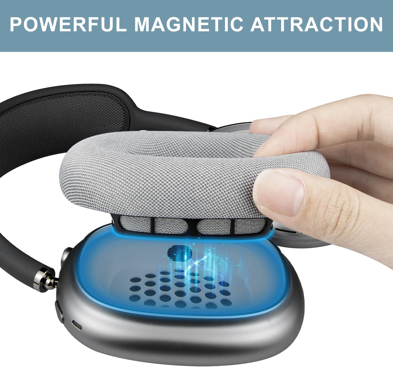 SOPROM Ear Cushions for Airpod Max Over-Ear Headphones Replacement Earpads Covers Cups Pads with Durable Mesh Fabric, Softer Foam and Magnet-Silver - Image 6