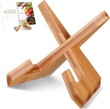 Cookbook Stand for Kitchen Counter, Kitchen Recipe Book Holder, Bamboo Wooden Cookbook Holder, Rustic Cook Bookstand Tablet Stand for Farmhouse Decor for Hardcovers, MagazineBrown