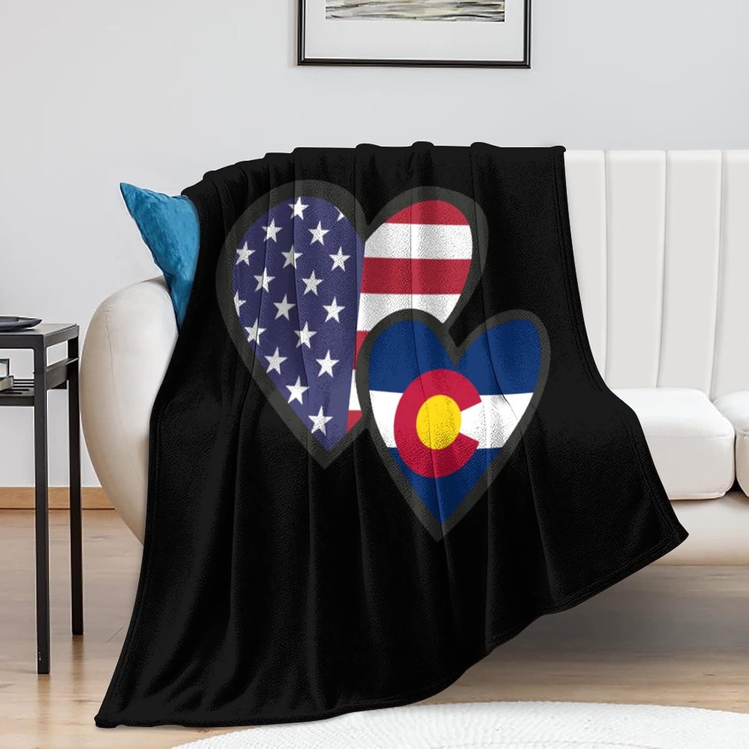 インターロッキング ハート アメリカのコロラド州の旗 フランネル毛布 軽量柔らかいあたたかい毛布ベッドソファ用