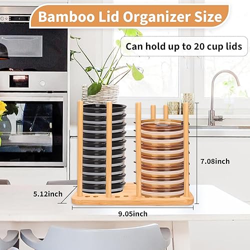 Miniatura 5 de Organizador ajustable de tapa de vaso, organizador de tapa de bambú para tapa YETI, organizador de tapa de botella de agua, apilador con capacidad