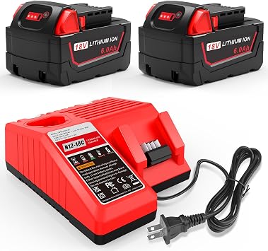 WECACHWE 6.0Ah Replacement for Milwaukee 18V Battery and Charger Combo Fast Charging 48-11-1850 48-11-1852 48-11-1860 48-11-1820 48-11-1840 48-11-1815