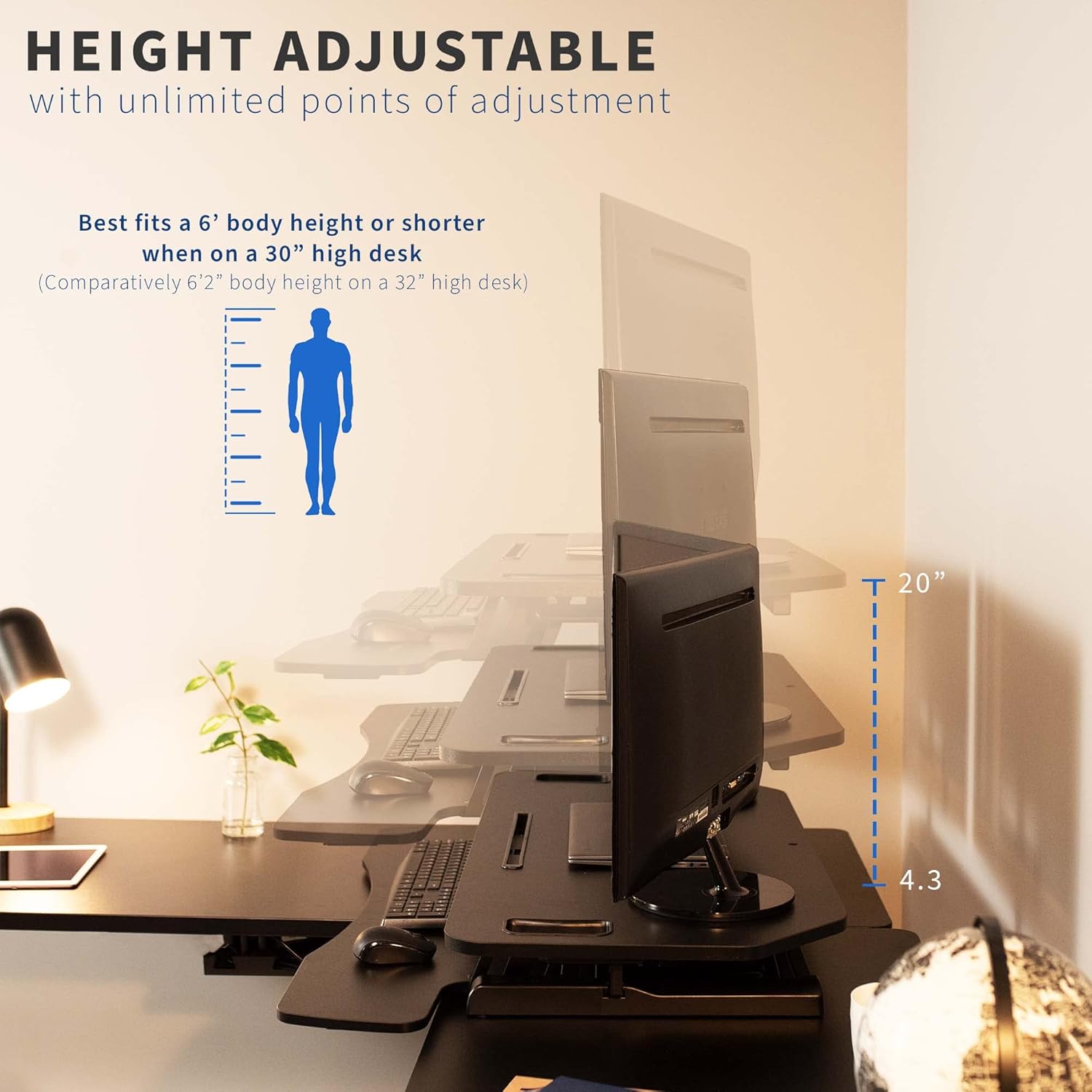 VIVO Extra Wide Corner Height Adjustable 38 inch Stand up Desk Converter, Sit Stand Tabletop Dual Monitor and Laptop Riser Workstation, Black, DESK-V000KL : Office Products