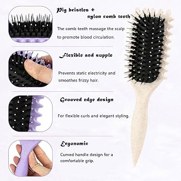 Curl Defining Brush,Curly Hair Brush Styling Brush for Detangling,Combing,Shaping and Defining Curls For Women and Men Less Pulling,Reduce Pulling and Curl Separation (Beige)