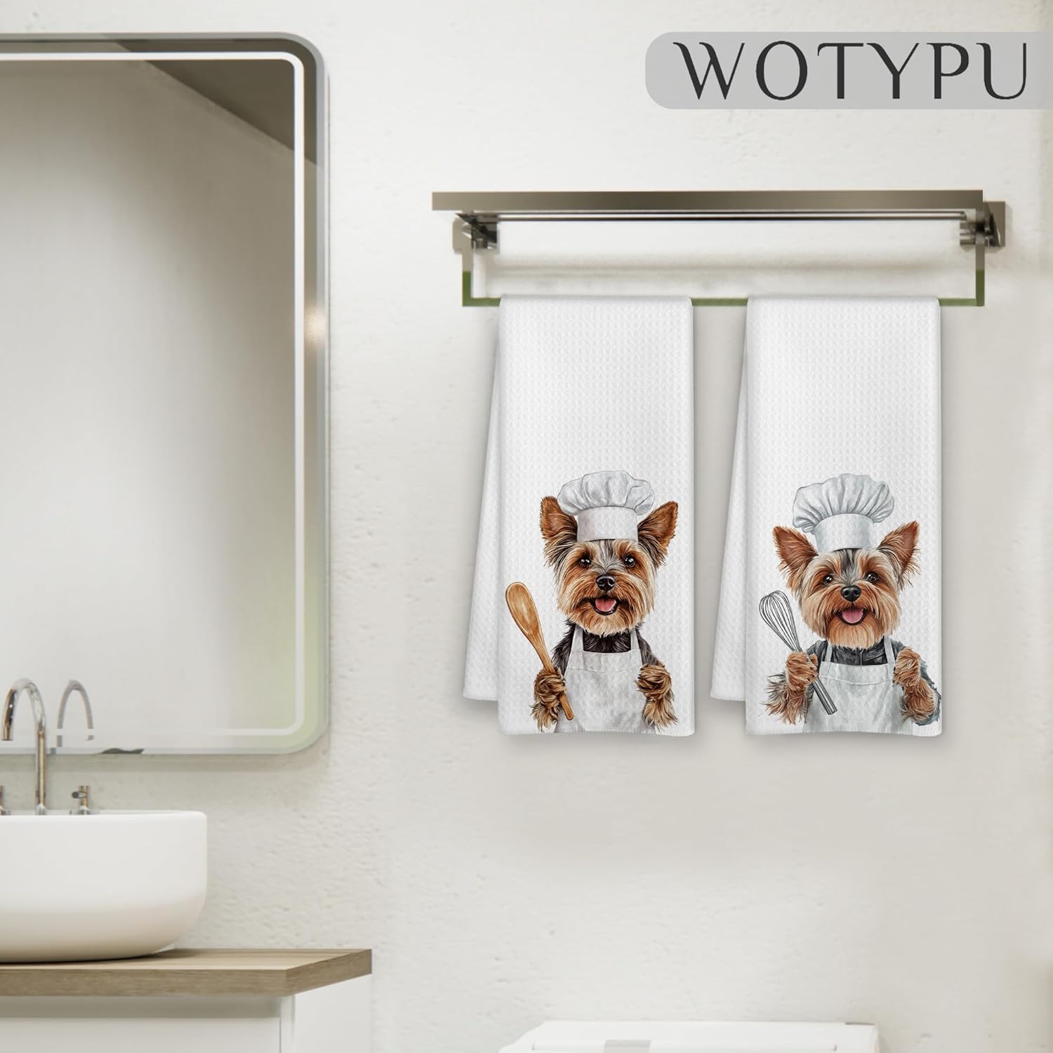 Funny Yorkshire Terrier Chef Kitchen Towels, Yorkie Gifts for Women, Dog Lover Gifts Dish Tea Towels for Kitchen, Gift for Chef Decorative Hand Towel, 16x24 Inch Set of 2 - Image 5