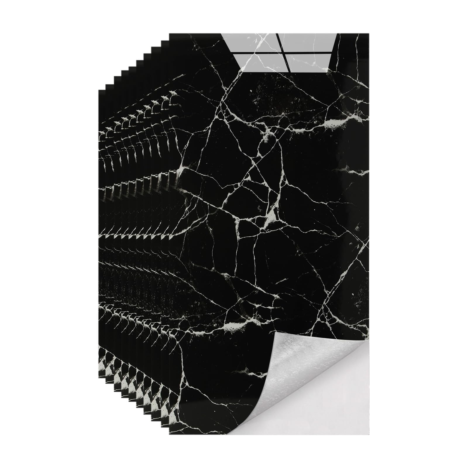 30PCS Marble Tile Stickers Thicken Self Adhesive Wall Tiles Waterproof Backsplash, Peel and Stick, Vinyl for Bathroom, Kitchen Splashback, Living Room，Black, 60x30cm