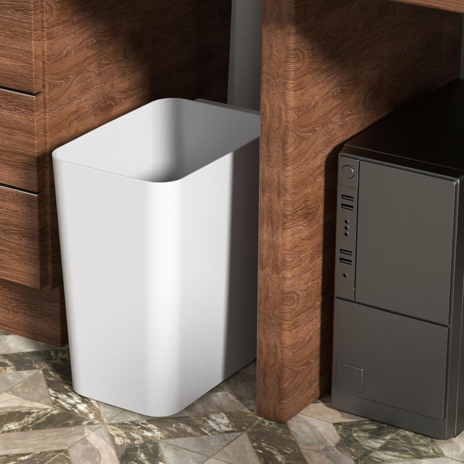 4.5 Gallon 3 Packs Plastic Wastebasket, Slim Garbage Container Bin, White Trash Can for Under Desk, Office, Bathroom