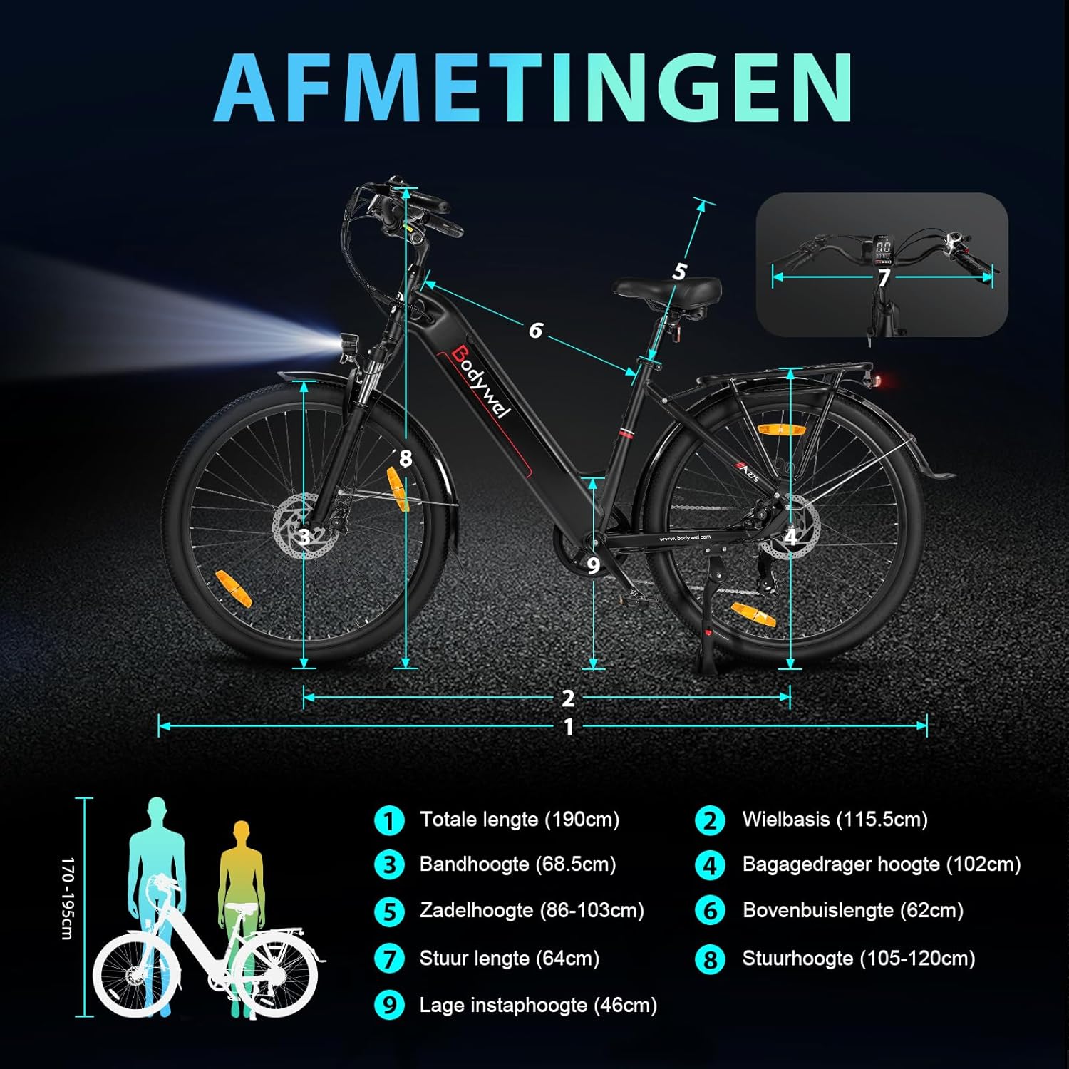 Bodywel A275 Electric Bicycle dimensions diagram