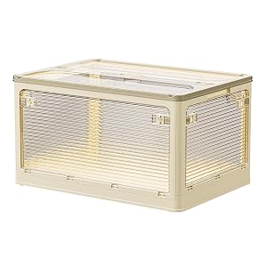 Plastic Storage Box with Lid Clear Storage Box Folding with Four Doors Stackable Bins for Storage with Wheels