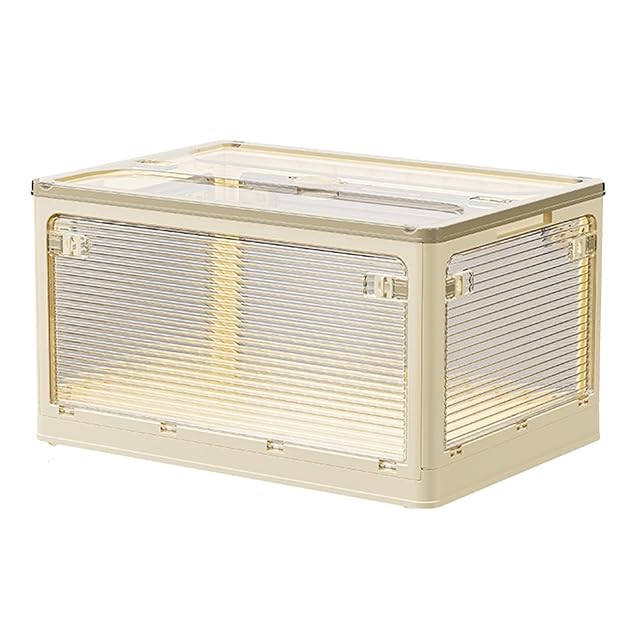 Plastic Storage Box with Lid Clear Storage Box Folding with Four Doors Stackable Bins for Storage with Wheels
