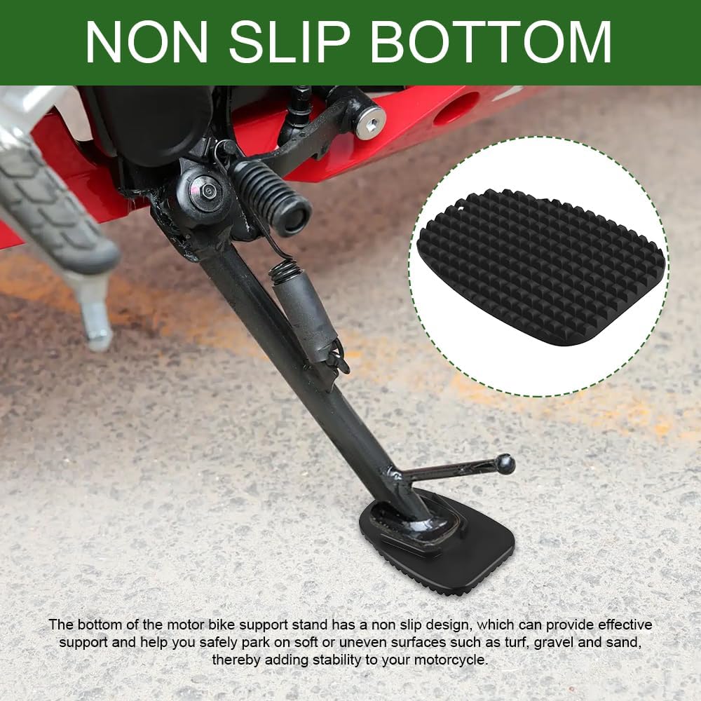 4PCS Motorcycle Kickstand Pad, Motorcycle Foot Support Plate, Parking Stand Side Stand Extension Coaster, Motor Bike Parking Pad Accessory for Snow Slippery Ground Hot Road Sand (Black)