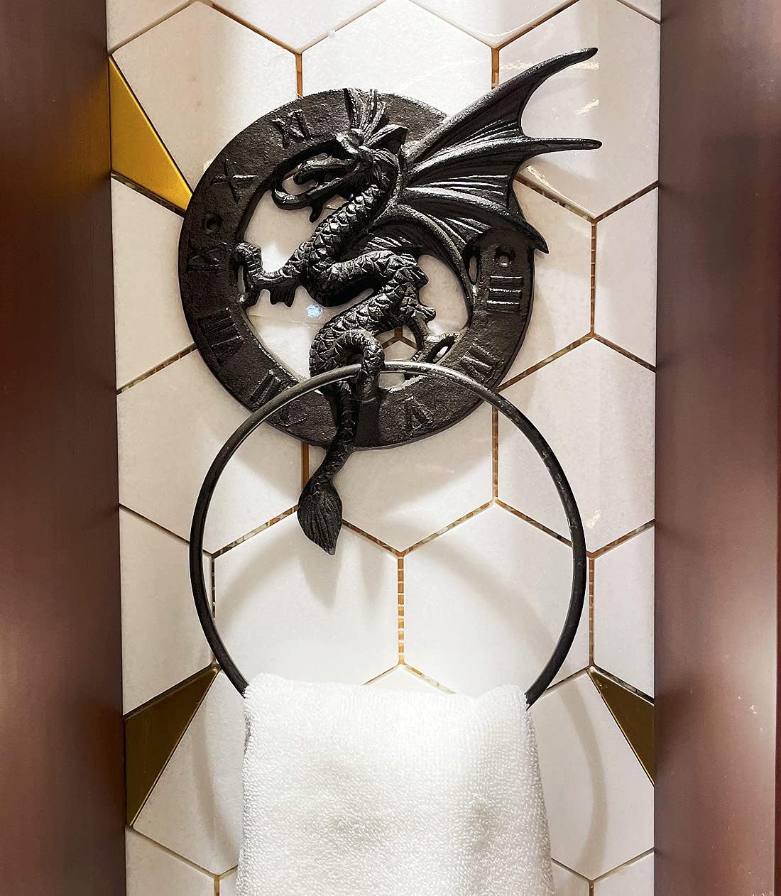 Cast Iron Antique Dragon Towel Ring, Wall Mounted Medieval/Gothic Accessories for Bathroom