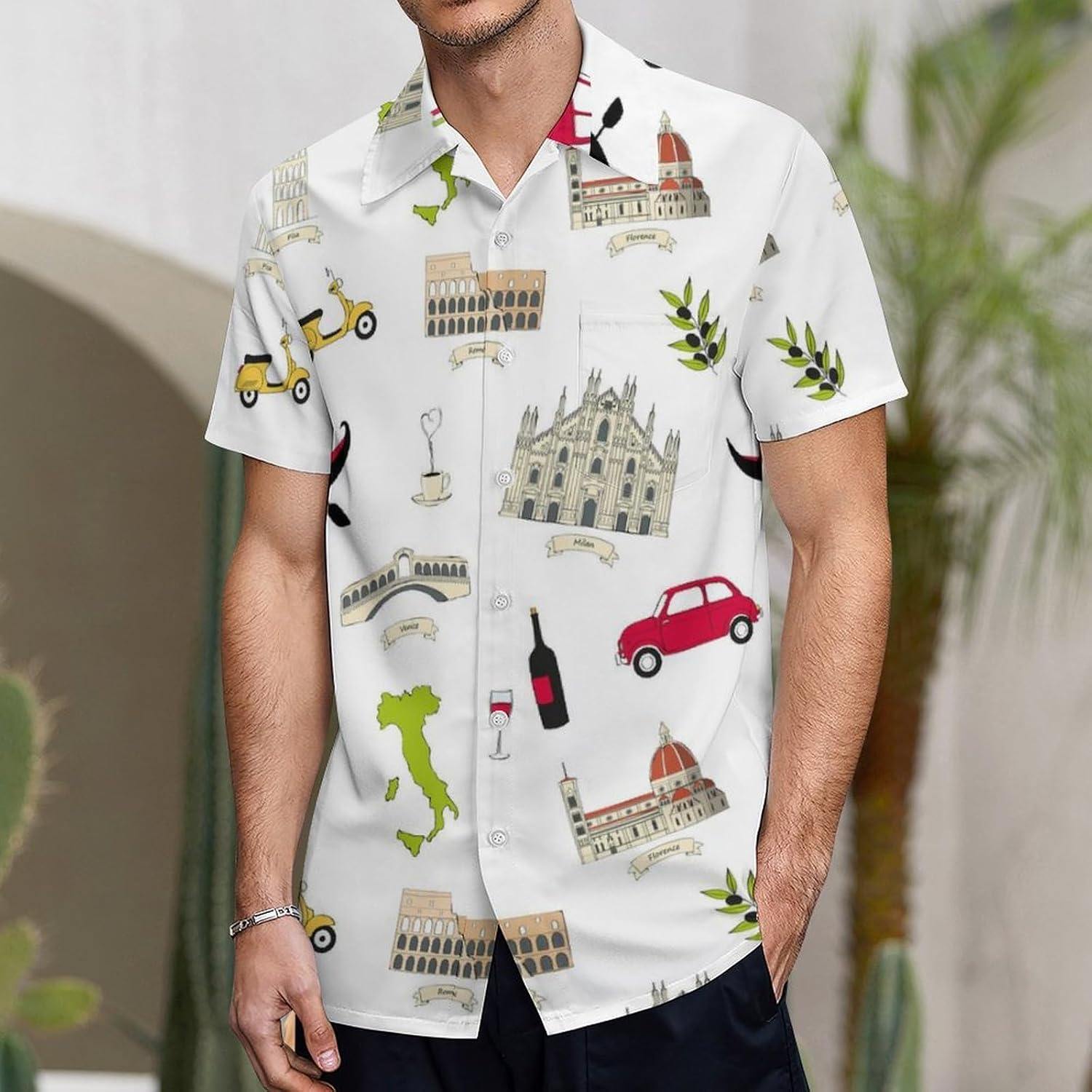 Famous Italian Landmarks Men's Shirt Button Down T Shirt Short Sleeve Top Tee