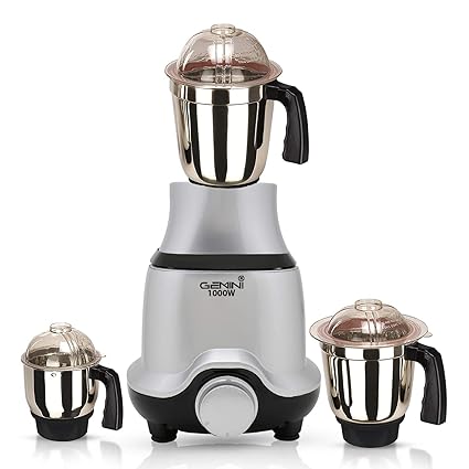 Gemini BUTSLV21 1000-Watt Mixer Grinder with 3 Jars -1 Wet Jar, 1 Dry Jar and 1 Chutney Jar, Silver Make in India (ISI Certified)
