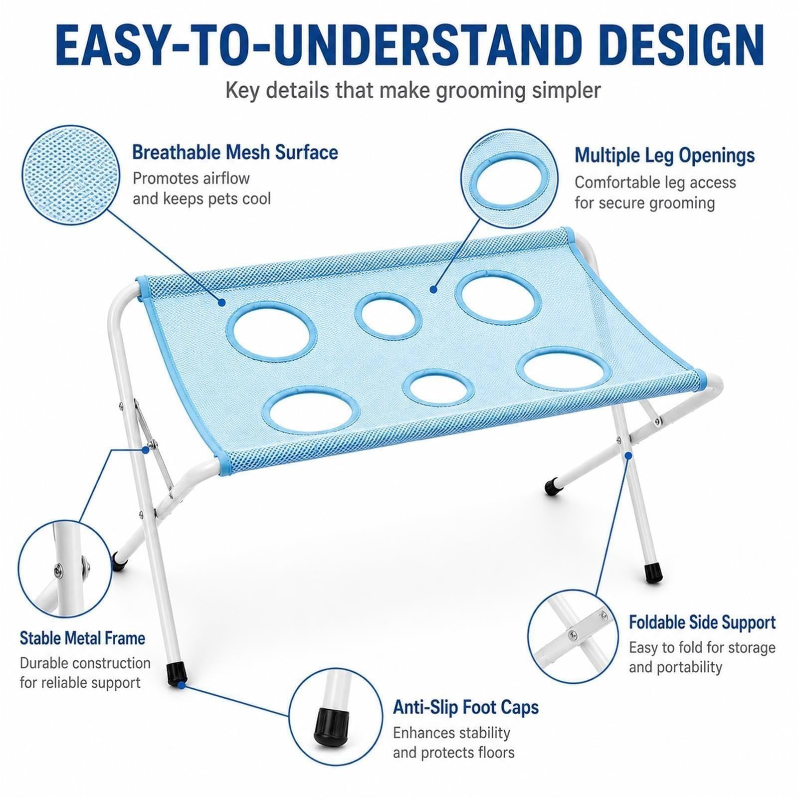 Hamac de Toilettage Chien sur Pied Pliable Table de Bain Coupe Griffes