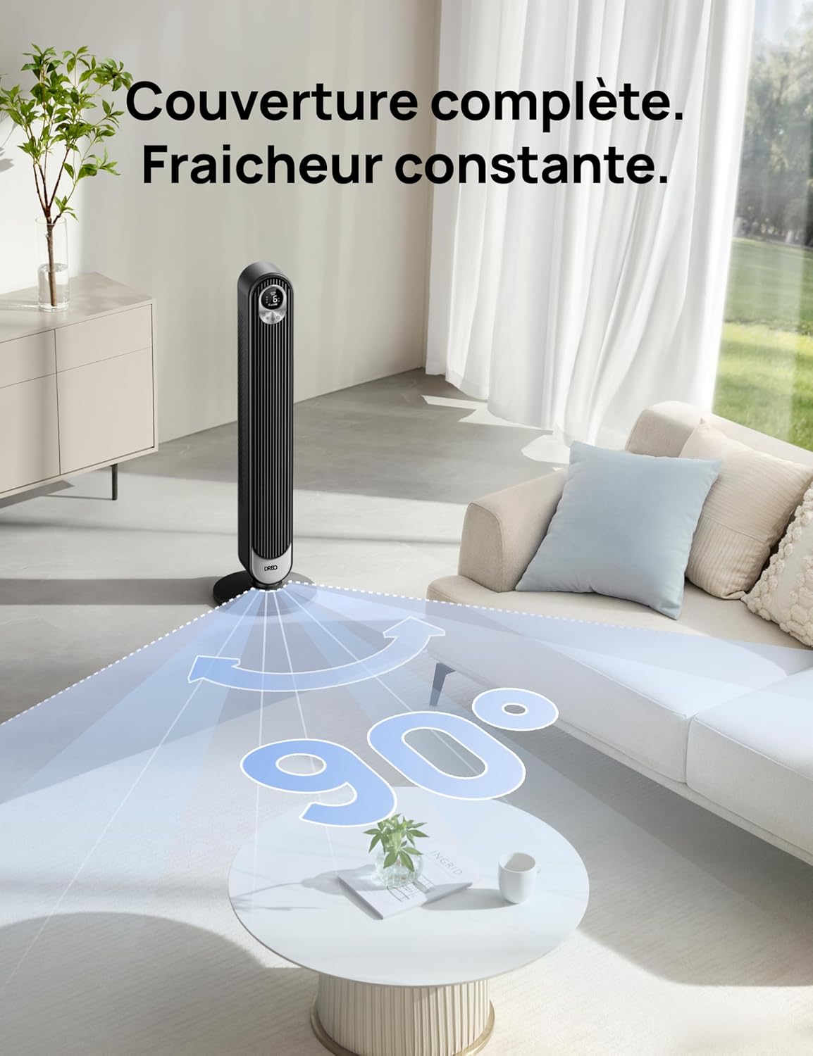 Dreo Ventilateur Colonne Silencieux avec Alexa, 8,53 m/s, Ventilateurs Tour pour Grande Chambre, 106 cm de Haut, Télécommande, 9 Vitesses Puissantes, 4 Modes, Minuterie de 12H, Oscillation à 90° — vue 6