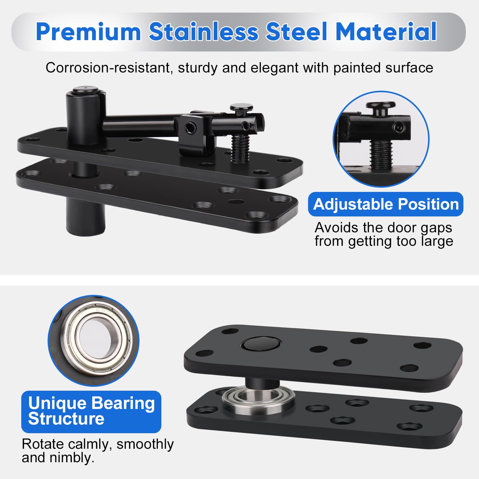 Heavy-duty Hidden Pivot Hinge – 570 Lb Load Capacity, Stainless Steel, Black, For Bookcase Or Murphy Doors.