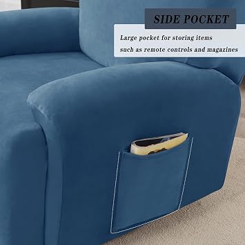 XJHKG Stretch Recliner Covers, Stretch Velvet Couch Slipcovers with Side Pocket(Ivory,3 Seats)