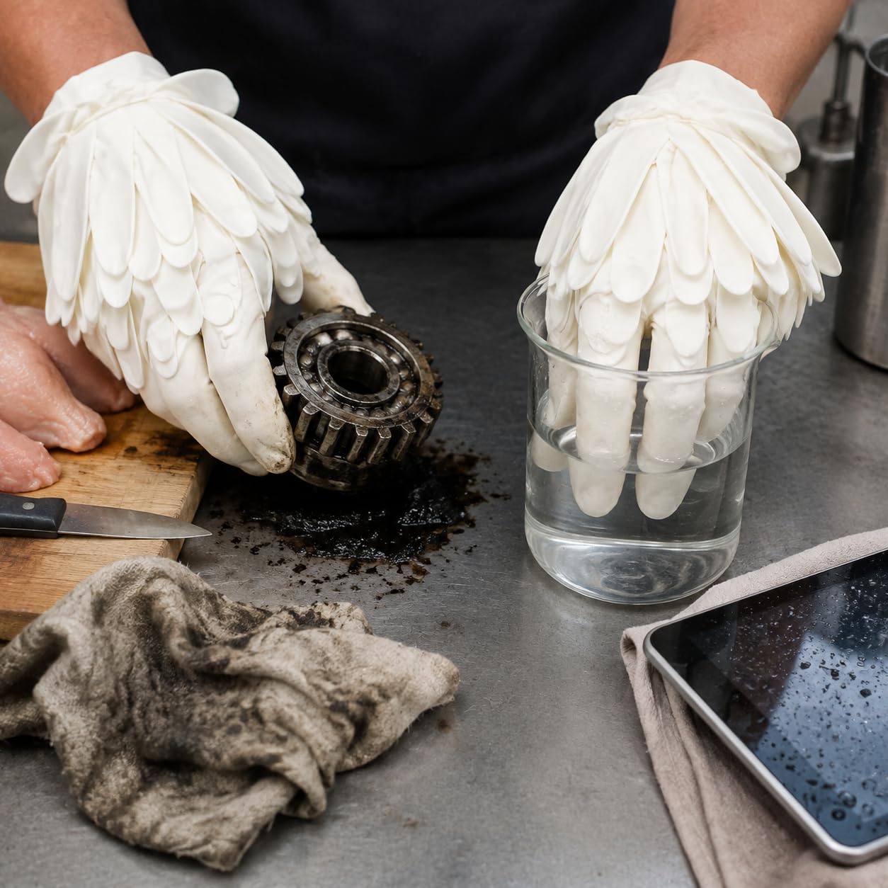 Guanti da Monouso in Nitrile di qualità Alimentare con Palmo Antiscivolo E Protezione da E Preparazione dei Pasti E Il Servizio di Catering Adatti per Cuochi E Personale di Sala, L