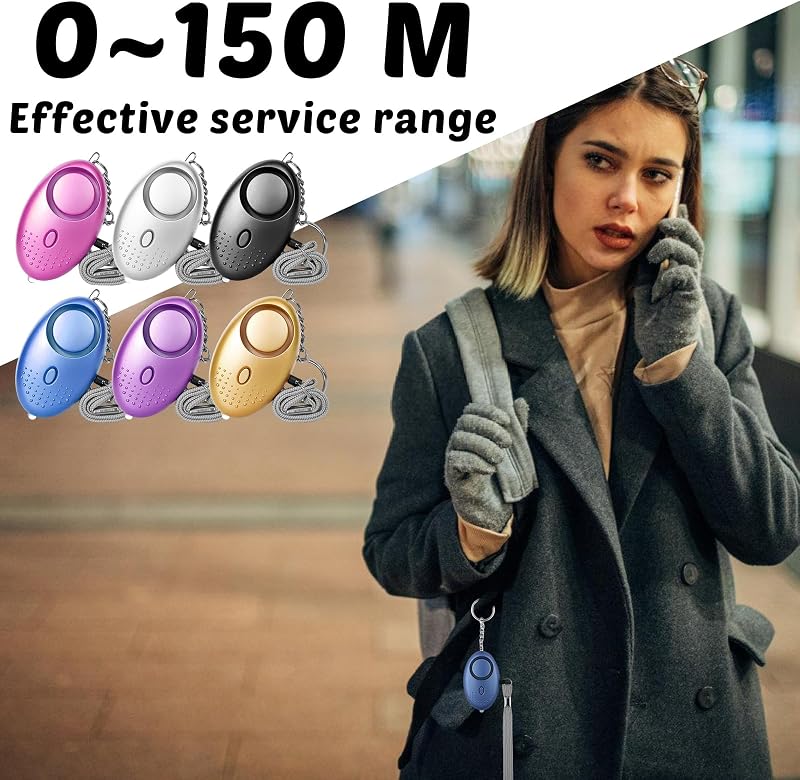 GOMETY 6db-os Személyi Riasztó Kulcstartó 130-135dB Hangos Szirénával és LED Lámpával - Biztonsági Pánikgomb Nőknek, Gyerekeknek, Időseknek