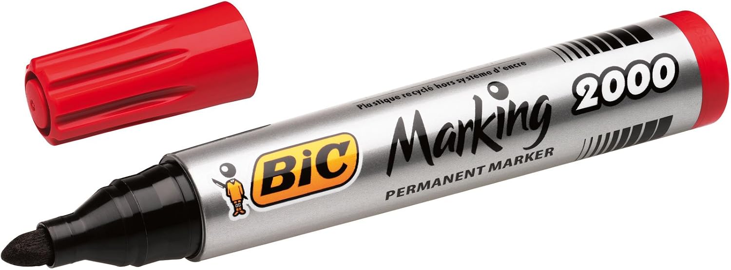 BIC Marking 2000 ECOlutions Permanent Bullet Tip Markers - Red, Box of 12
