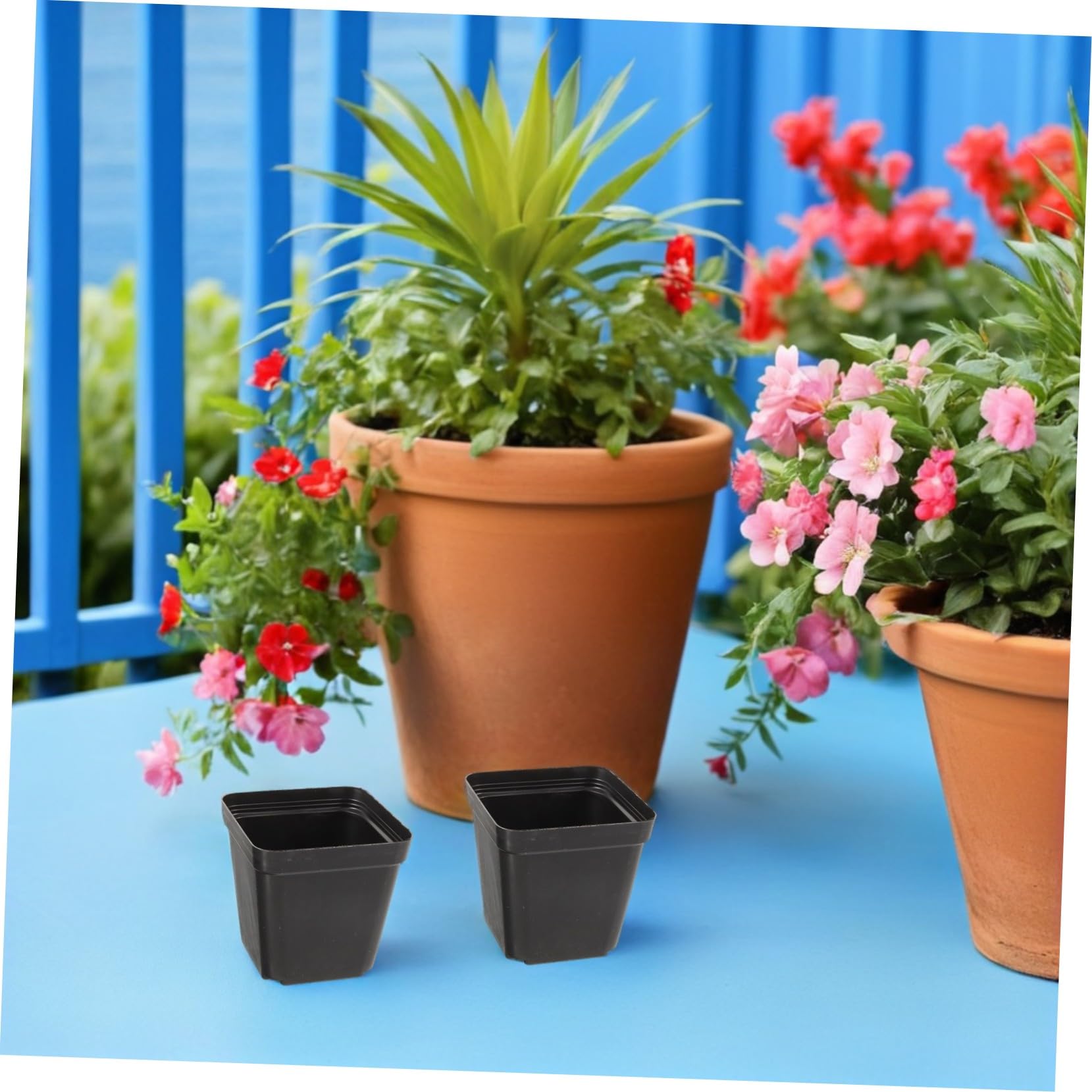 Pots de Pépinière Carrés avec Trous de Drainage Lot de 100 en Plastique Noir Jardinières Polyvalentes pour Plantes D'intérieur et Balcons