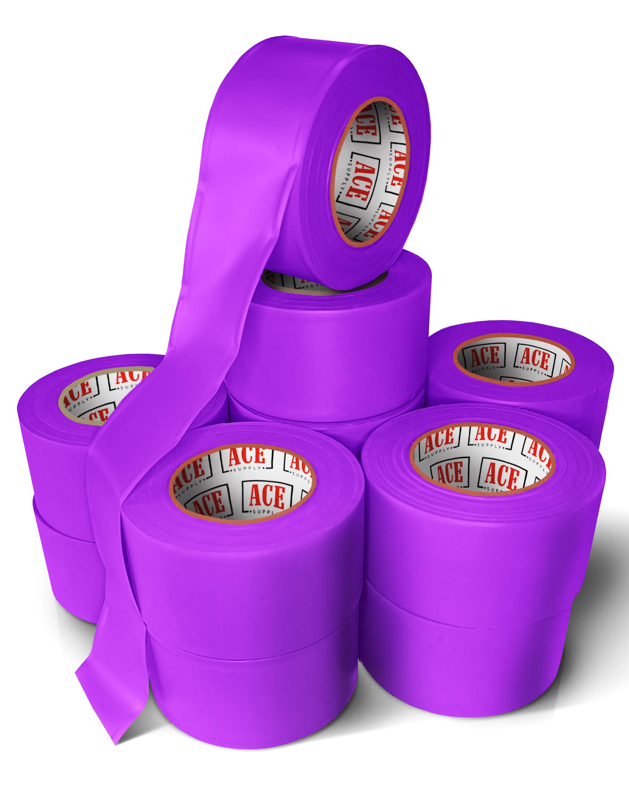 ACE Supply Purple Flagging Tape 12 Pack - Non-Adhesive Purple No Trespassing Tape - 1.5 Inch Width, 150 Ft Length, 2 Mil - Tree Marking Ribbon,