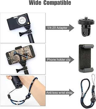 SOONSUN 45'' Waterproof Selfie Stick Extendable Monopod Hand Grip Aluminum Telescopic Pole Compatible with GoPro Hero 13 12 11 10 9 8 7 6 5 4 Session, Insta360, Osmo Action 2, 3, 4, 5, and Cell Phone