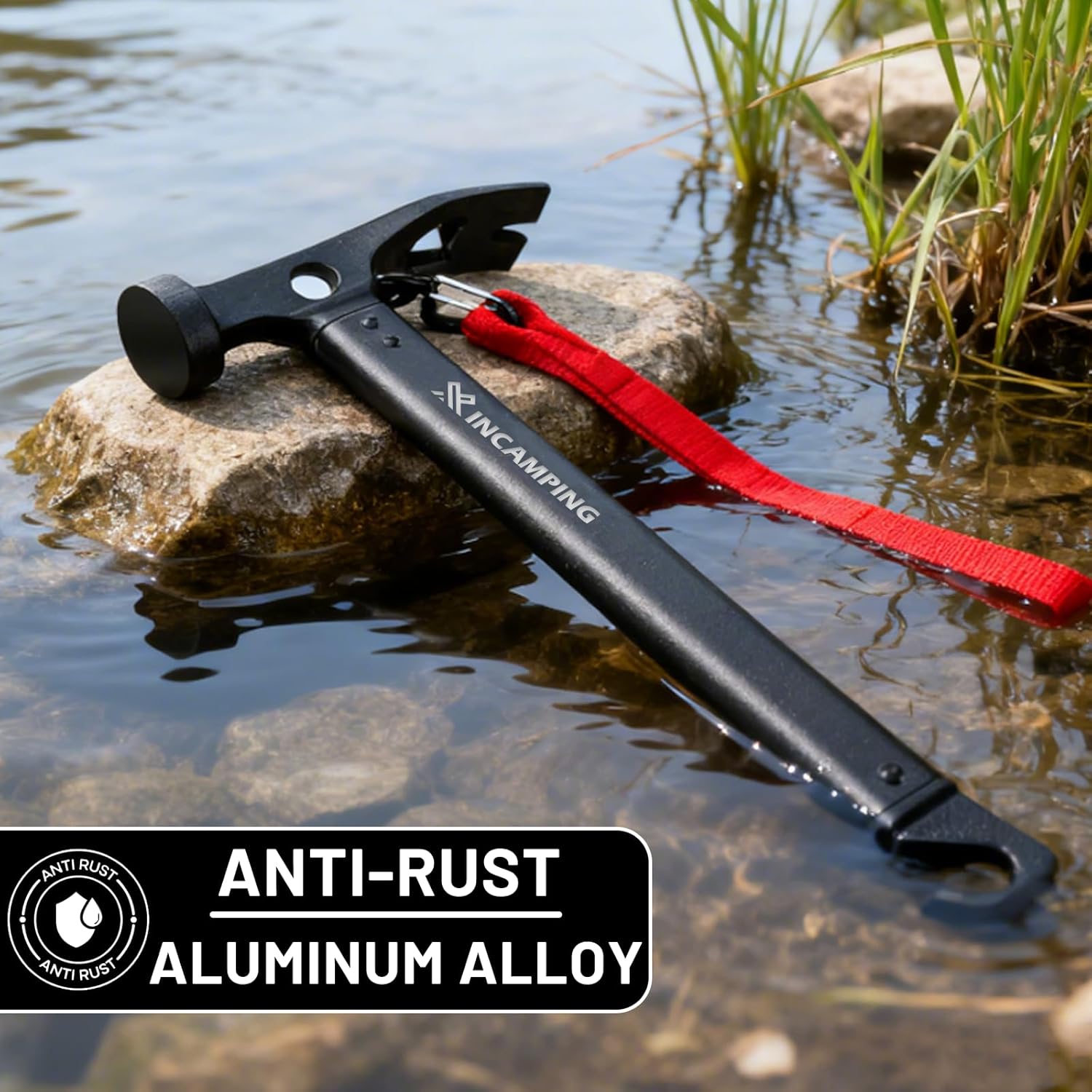 Tent Hammer Heavy Duty Aluminum 12" Camping Hammer with Opener,Tent Stakes Mallet for Camping,Hiking,DIY,Party Black