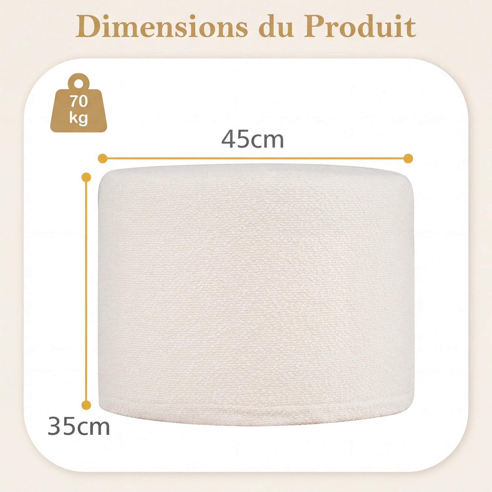 COSTWAY Pouf Ottoman Rond Ø45 x H35 cm, Repose Pied Salon Doux en Mousse, Tissu en Fil Bouclé, Housse Détachable & Lavable, Pouf Repose Pieds sans Assemblage pour Salon Chambre, Beige
