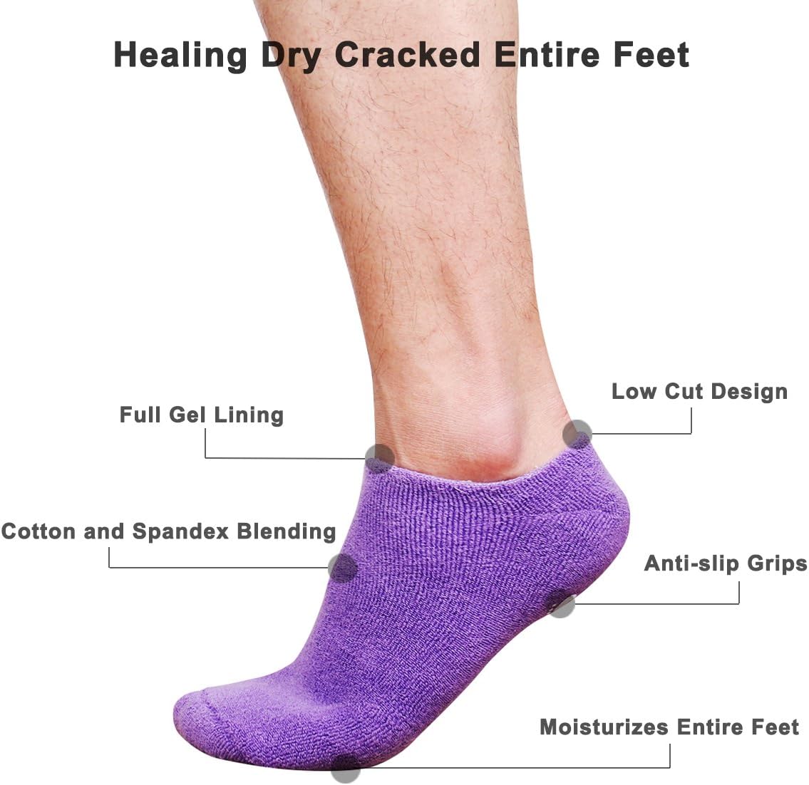 Codream Men's Moisturizing Gel Socks Men's Feet Care Ultimate Treatment for Dry Cracked Rough Skin on Feet with Spa Quality Botanical Gel Set of 2 Pairs Black and Purple Small