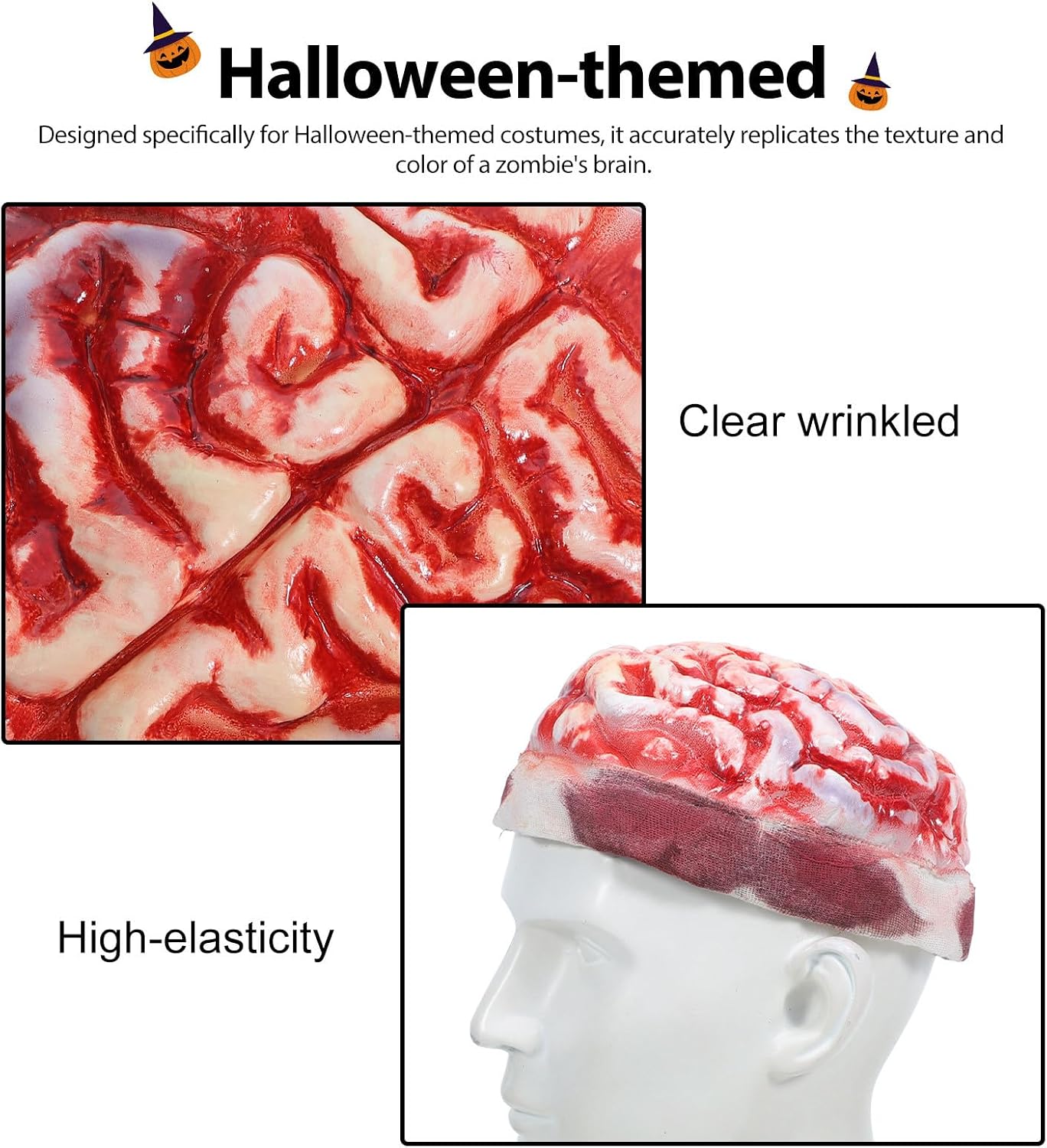 GALPADA Realistic Zombie Brain Cap Latex Headgear, Halloween Cosplay Prop And Scary Party Decor, Lightweight Creepy Horror Costume Accessory for Indoor Outdoor Use