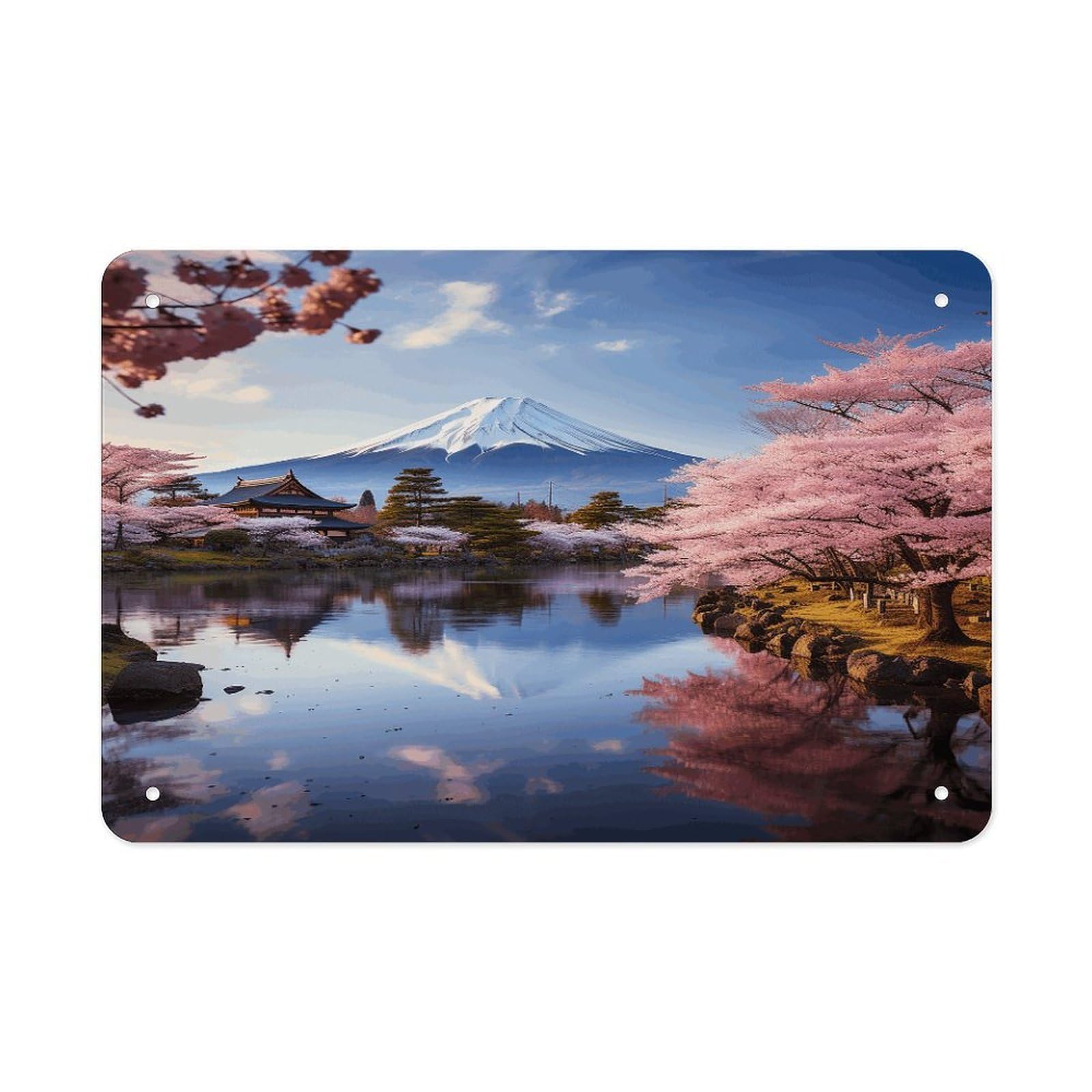 Retro Metal Signs Decorations Vintage Mount Fuji Cherry Blossom Trees Tin Sign Iron Painting Home Family Poster Personalized Art Wall Decor Funny Plaque Sheet for Home Gift Party 8x12 In