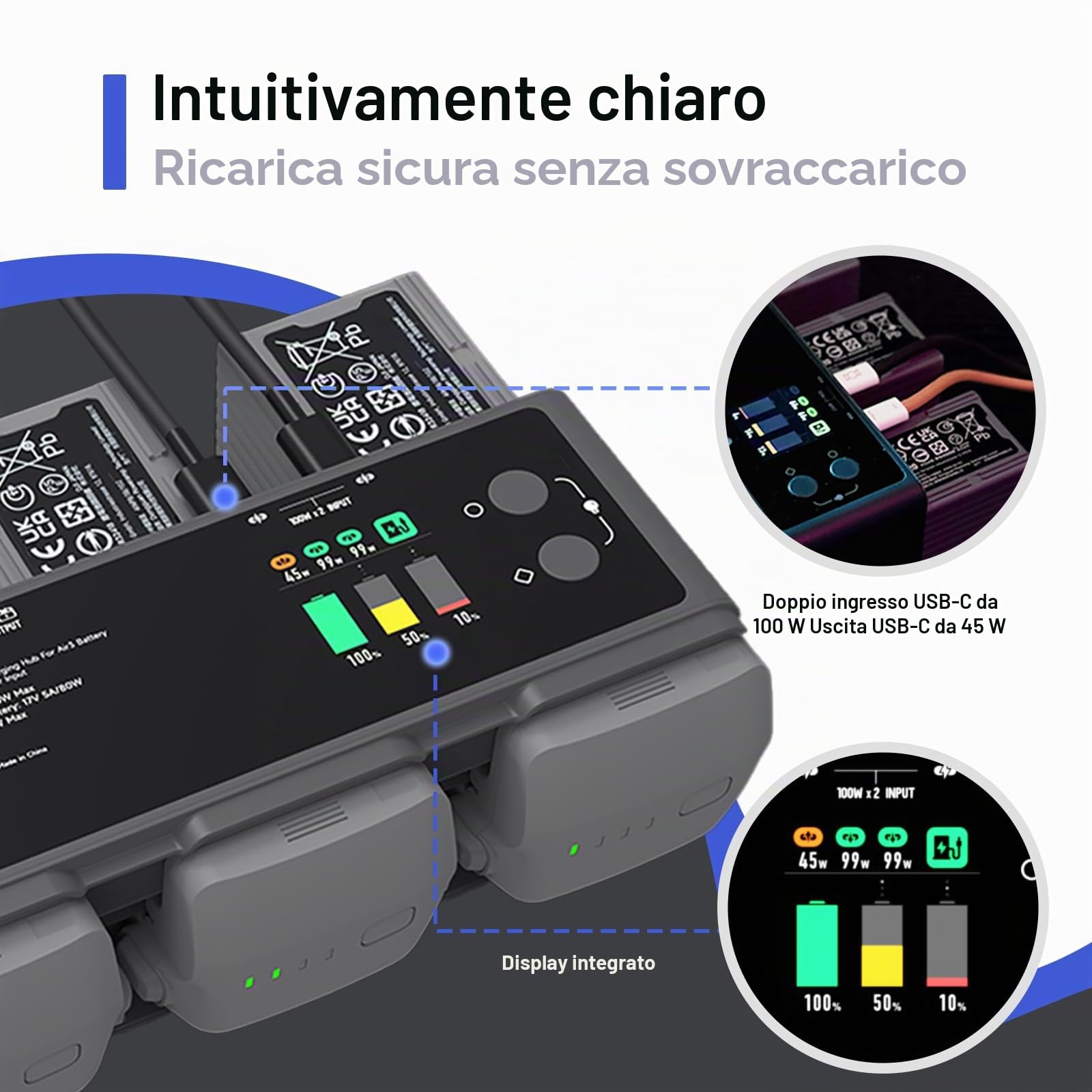 ISDT MA331 Air 3/3S - Hub di ricarica, 200 W, 3 canali, per DJI Air 3/3S, caricatore RC con connessione APP/LCD e funzione di scarica