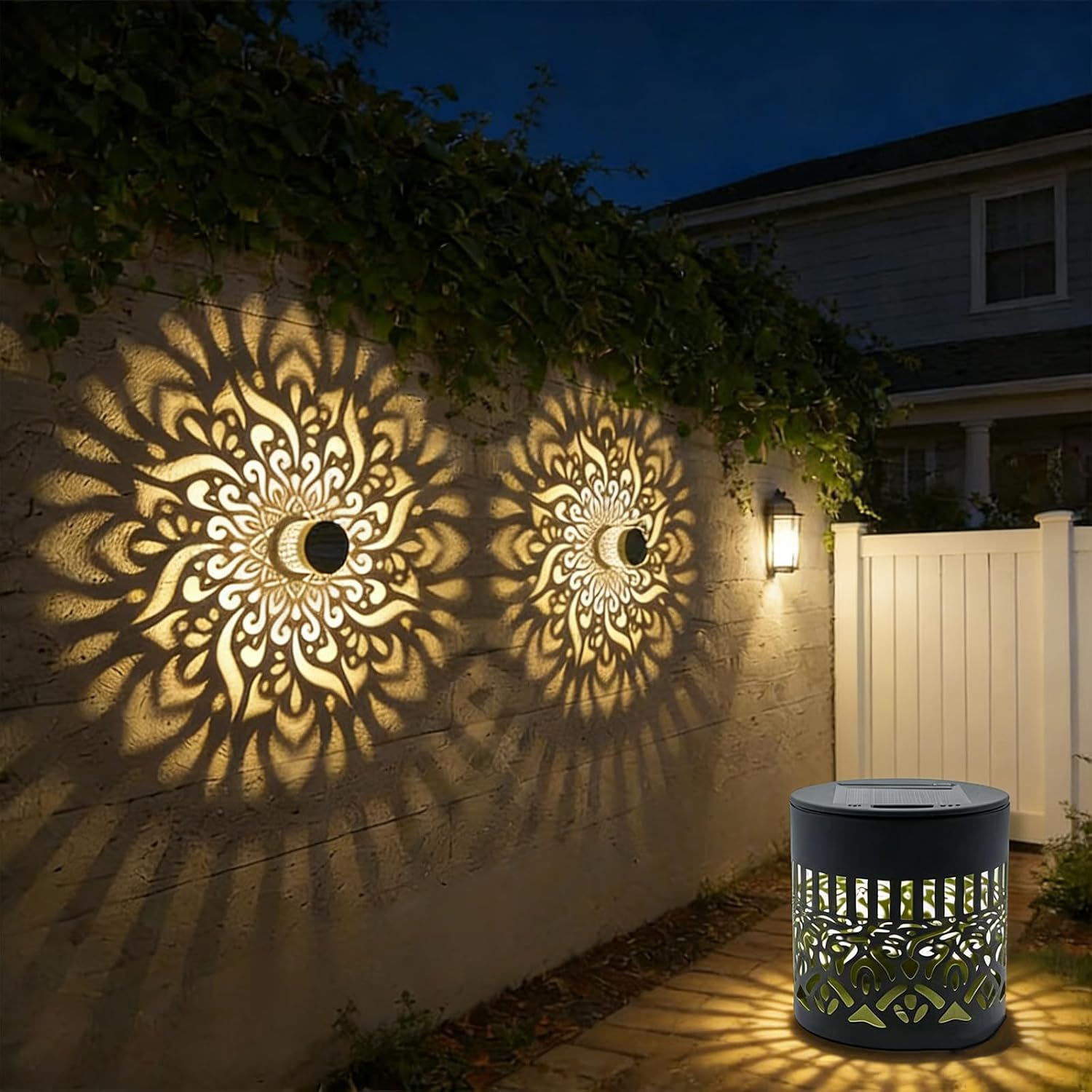 Decorative Solar Mandala Lights | Metal Solar Powered Outdoor Wall & Step Lighting | Waterproof Garden/Patio/Fence Lights with Auto On/Off | Mandala Pattern Backyard Decor for Deck,Post,Yard (2)