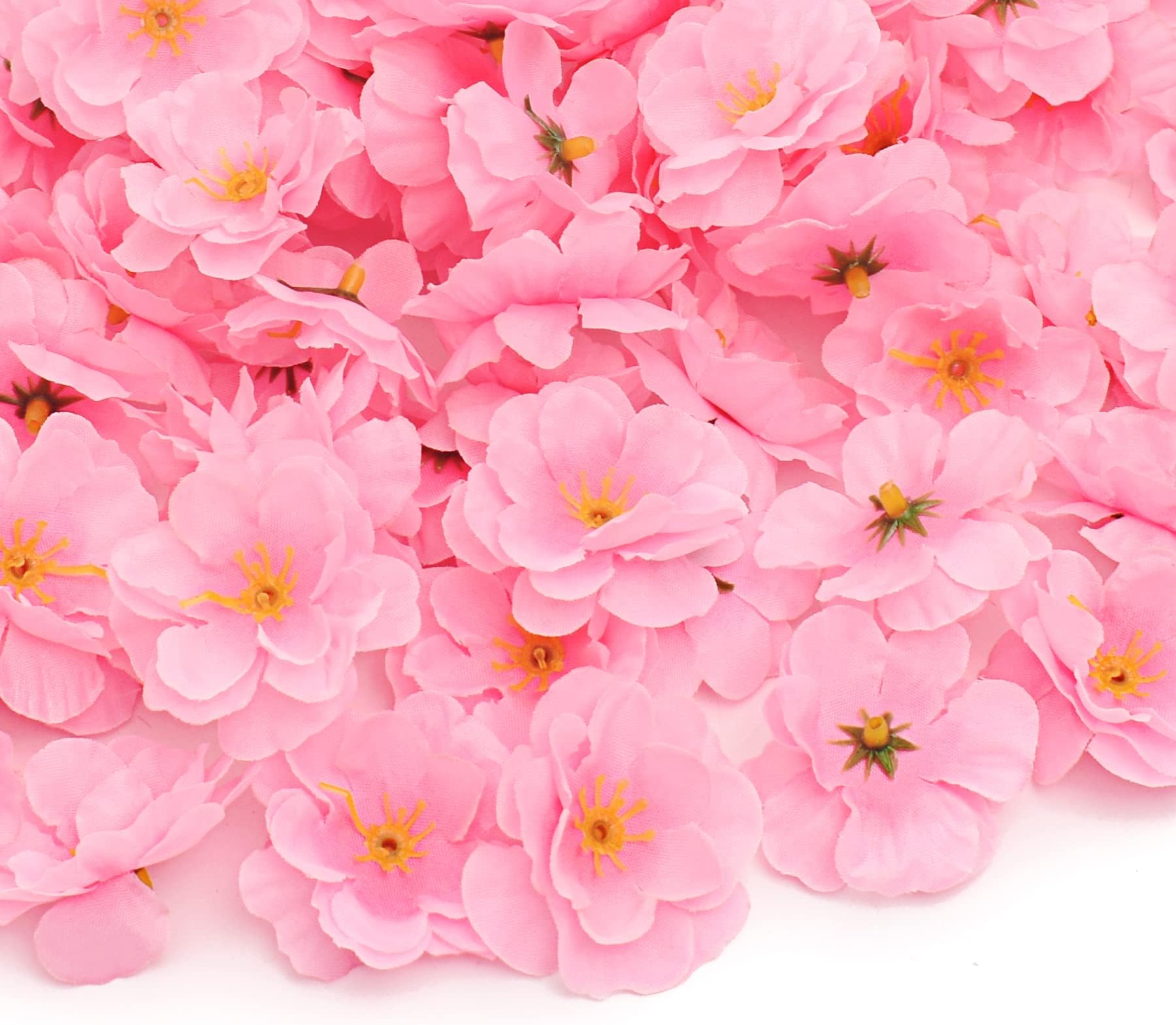 HUIANER 100PCS Artificial Silk Cherry Blossom Flower Heads, Fake Fabric Floral Head Petals Decor for Bridal Hair Clips Headbands Dress DIY Accessories Wedding Party Supply Table Decorative (Pink)