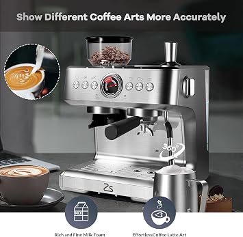 Espresso Maker, 20 Bar Coffee Espresso Machine, Maquina De Cafe Expresso, 30 Grind Settings, 2.8L Removable Water Tank With Milk Frother and Steam Wand, Barista Home Cappuccino and Latte Machine