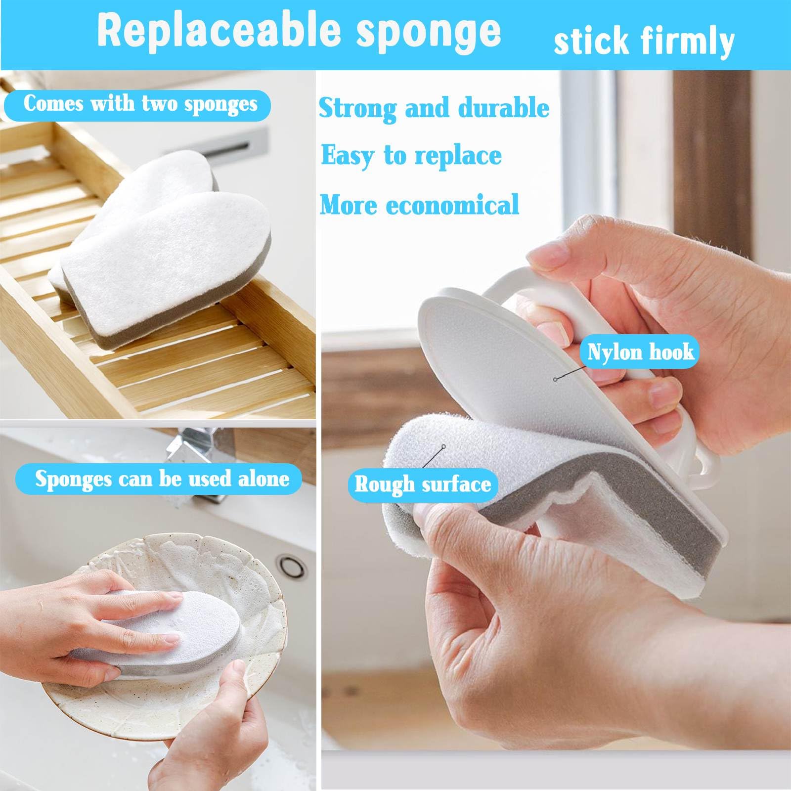 Brosse à récurer avec poignée, brosse à récurer pour salle de bain, éponge anti-rayures, élimine les résidus de savon, cuisine, piscine, baignoire, carrelage de douche