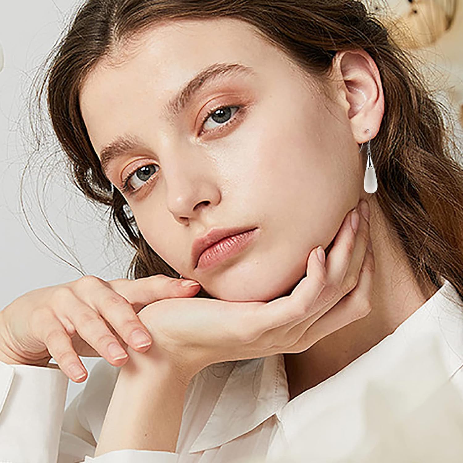 Natural White Opal Earrings in Sterling Silver,925 Sterling Silver Earrings for Women,Long Dangle Drop Earrings for Women Teen Girls - Image 4