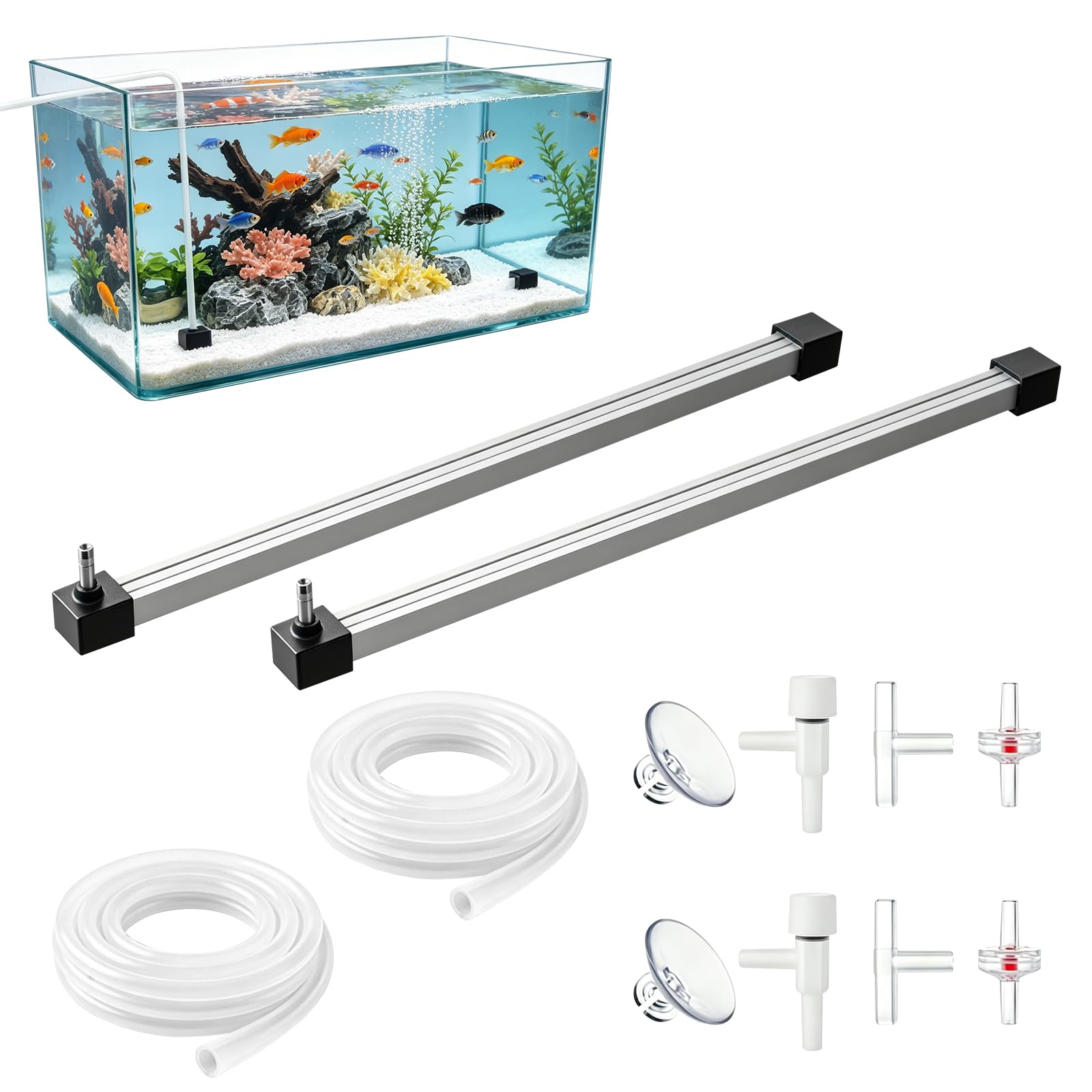 Joihop 2PCS Aquarium Bubble Strip 35cm, Air Stone Bar with Aluminum Alloy Shell, Silent Aquarium Bubble Wall with 2m Tubing, Check Valves & Suction Cups for Fish Tank Hydroponics